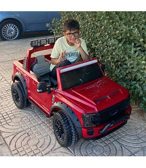 COCHE INFANTIL FORD SUPER DUTY 4X4 24V, ROJO, 2 PLAZAS, RUEDAS GOMA, ASIENTO Polipiel - BNDUTYRED